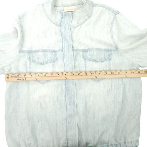Chicos Button Front Jacket Womens Size 1 US M/8 Drawstring Washed Blue - Picture 3 of 16